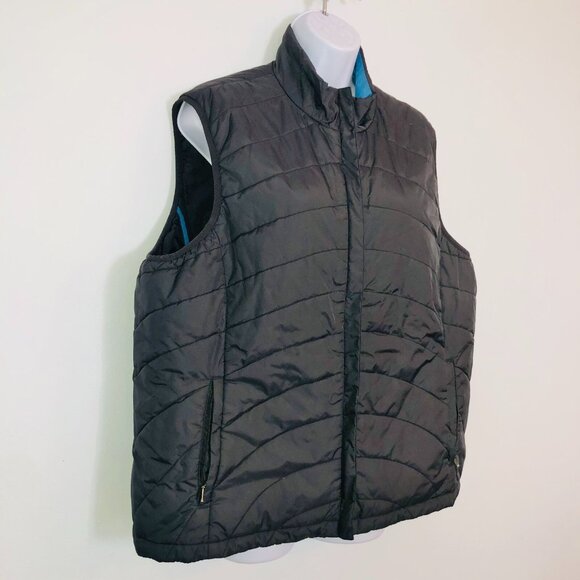 Lands End Womens XL Puffer Vest Black Blue Sleeveless - Picture 3 of 6